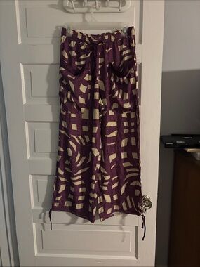 Women's Wide-Leg Patterned Palazzo Pants - Purple Cream